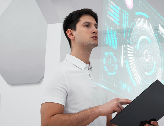 Professional with AI interface